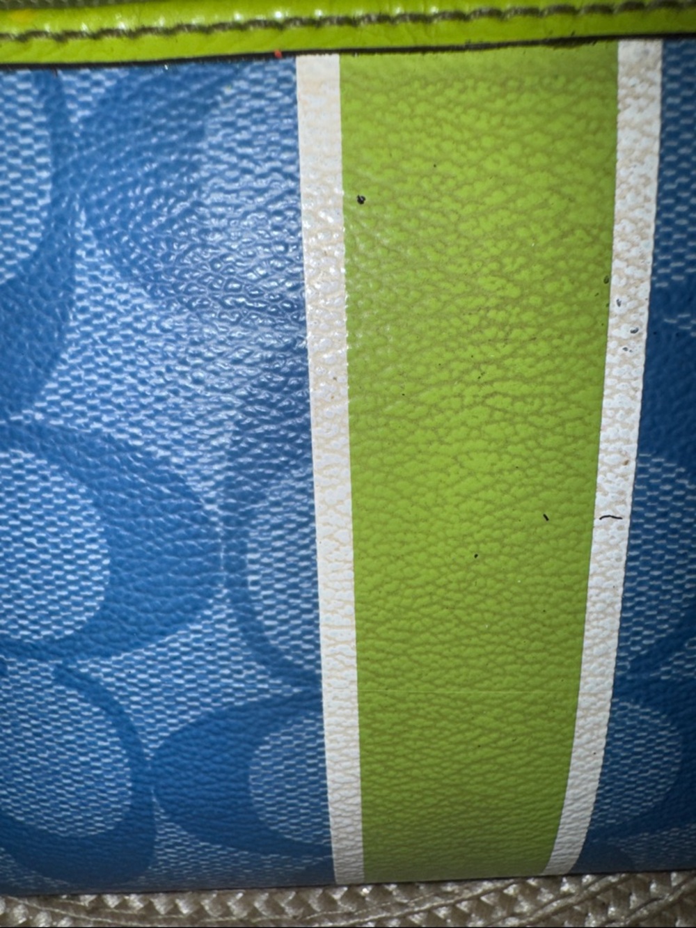 Coach Blue Signature Canvas Wristlet with Lime Stripe - Picture 6 of 7